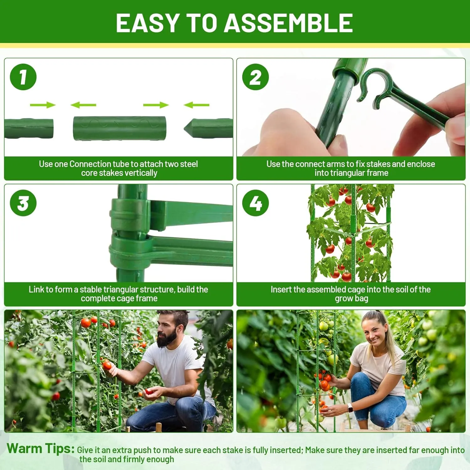 Legigo 6 Pack Tomato Cages with 10 Gallon Grow Bags- 48inch Tomato Trellis Plant Support Stakes Planter, Tomato Plant Cages Garden Trellis for Vertical Climbing Plants Vegetables Flowers Fruits