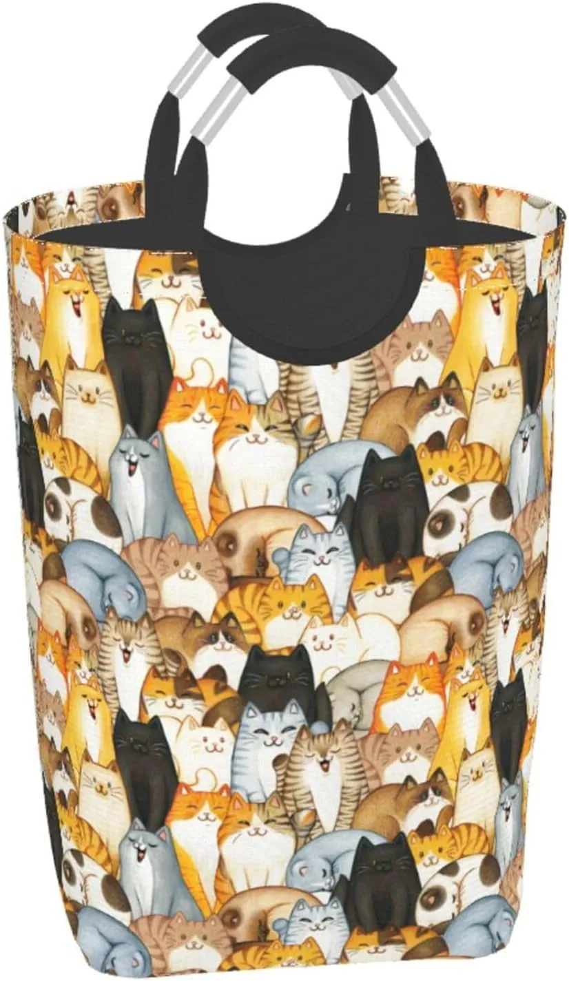 LIBIFALL Colorful Cats Laundry Basket Cute Animal 50L Large Collapsible Laundry Hamper Bag Funny Cat Clothes Hampers with Handles Storage For Dorm Family