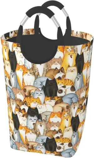 LIBIFALL Colorful Cats Laundry Basket Cute Animal 50L Large Collapsible Laundry Hamper Bag Funny Cat Clothes Hampers with Handles Storage For Dorm Family