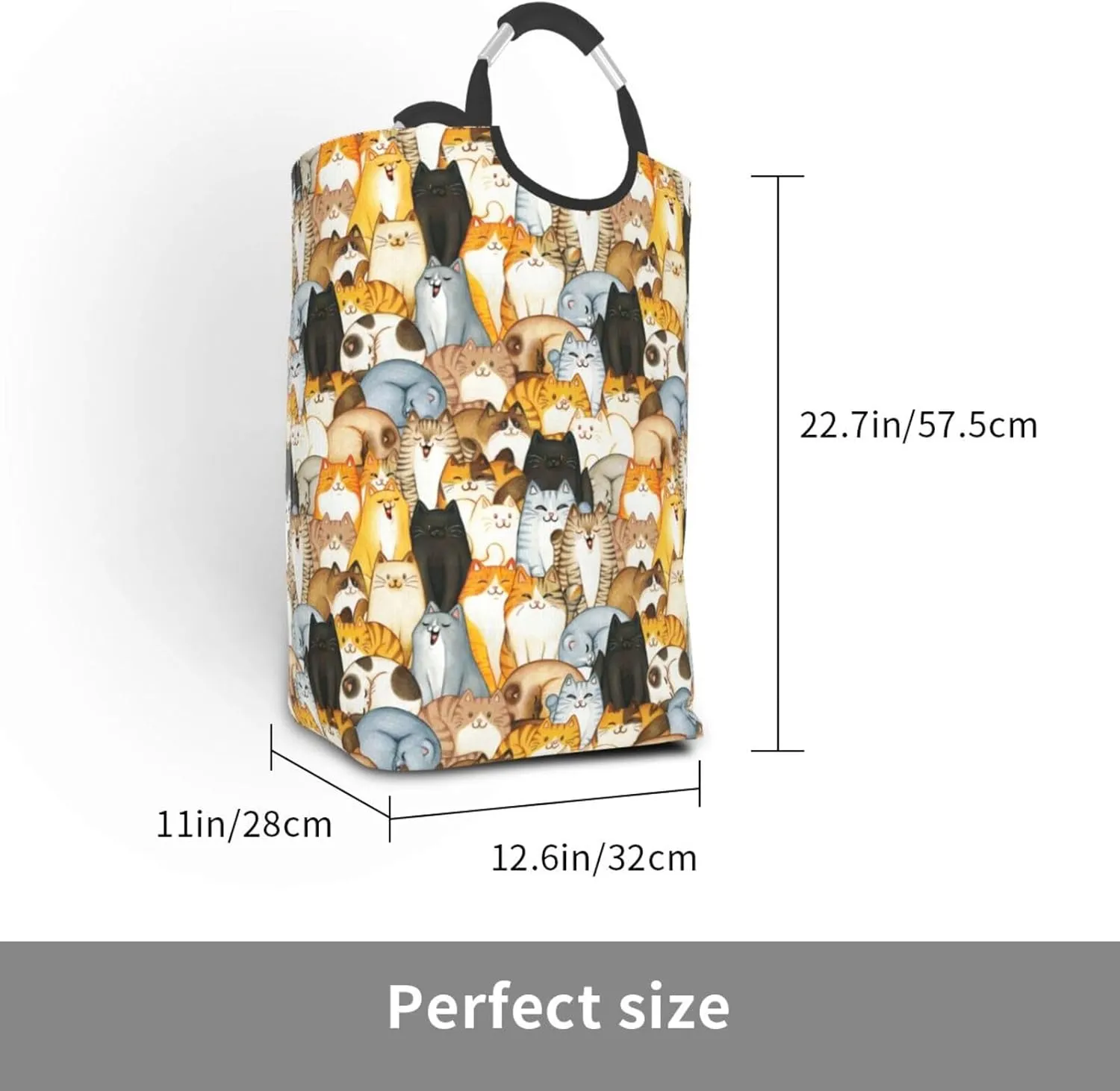 LIBIFALL Colorful Cats Laundry Basket Cute Animal 50L Large Collapsible Laundry Hamper Bag Funny Cat Clothes Hampers with Handles Storage For Dorm Family