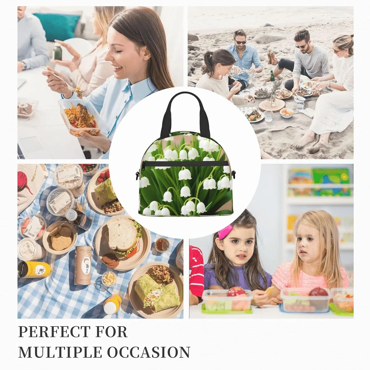 Lilies Of The Valley Lunch Bag Insulated Lunch Tote With Adjustable Shoulder Strap Women And Men'S Office Work Travel Picnic