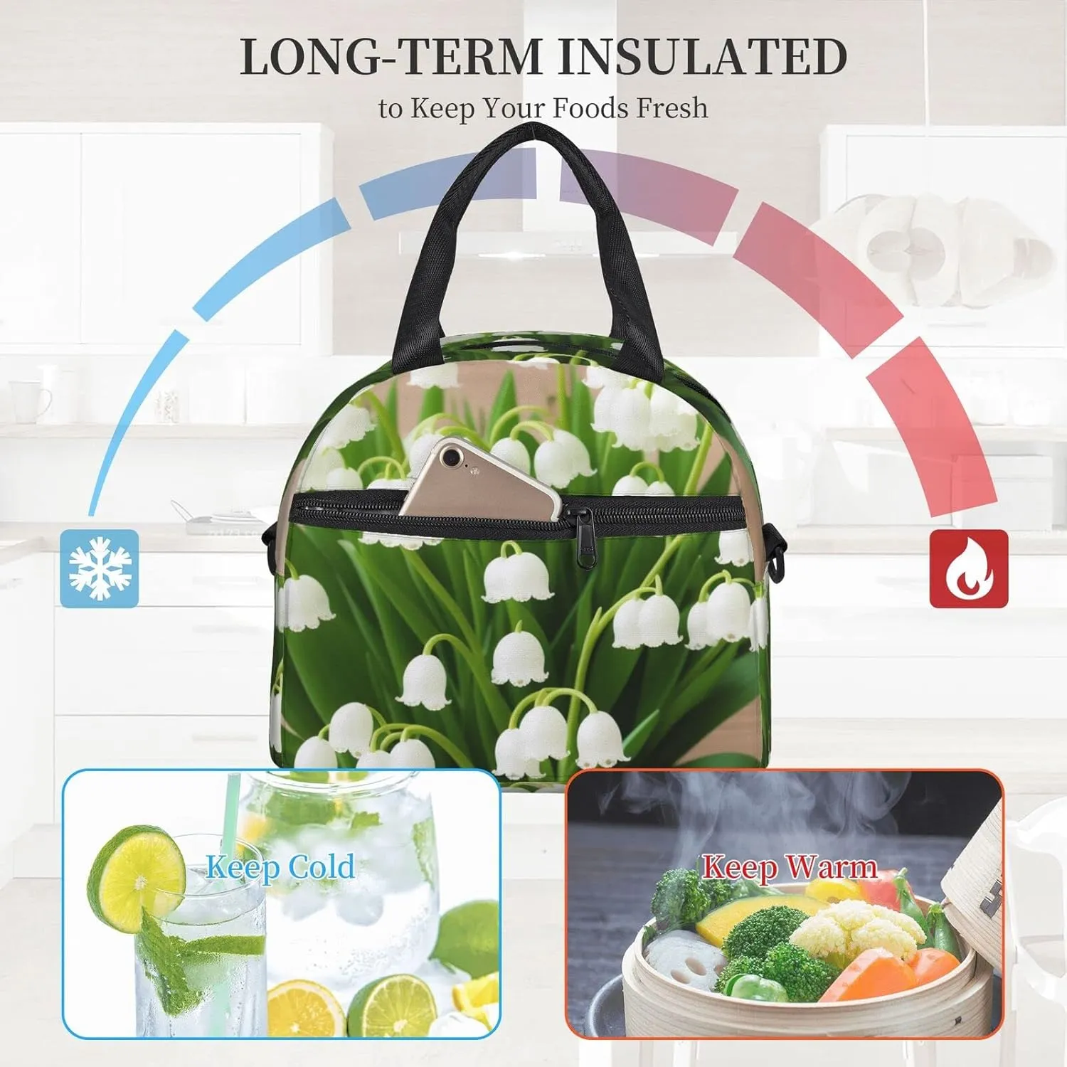 Lilies Of The Valley Lunch Bag Insulated Lunch Tote With Adjustable Shoulder Strap Women And Men'S Office Work Travel Picnic