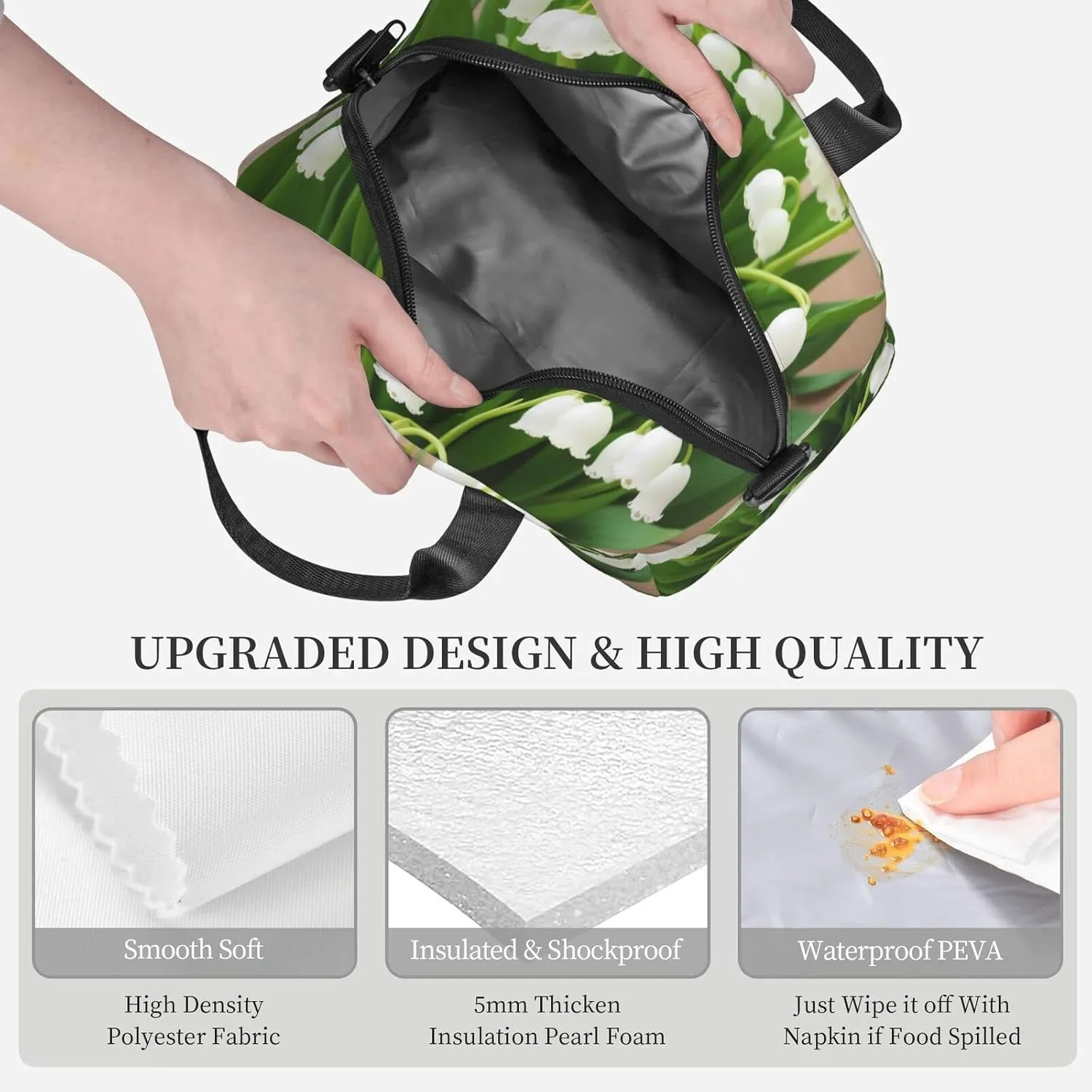 Lilies Of The Valley Lunch Bag Insulated Lunch Tote With Adjustable Shoulder Strap Women And Men'S Office Work Travel Picnic