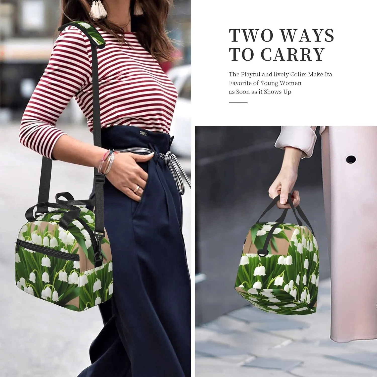 Lilies Of The Valley Lunch Bag Insulated Lunch Tote With Adjustable Shoulder Strap Women And Men'S Office Work Travel Picnic