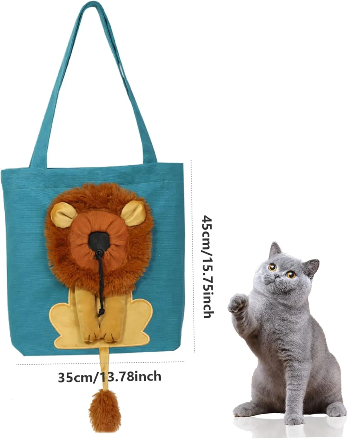 Lion-Shaped Pet Canvas Shoulder Bag Cat Carrier Cute Pet Carrying Bag Outdoor Pet Handbag Carrier for Pet Supply Lake Blue