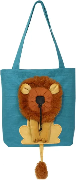 Lion-Shaped Pet Canvas Shoulder Bag Cat Carrier Cute Pet Carrying Bag Outdoor Pet Handbag Carrier for Pet Supply Lake Blue