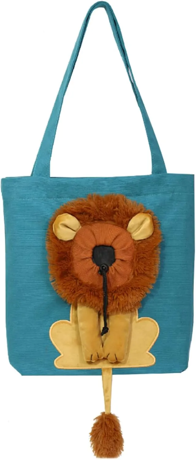 Lion-Shaped Pet Canvas Shoulder Bag Cat Carrier Cute Pet Carrying Bag Outdoor Pet Handbag Carrier for Pet Supply Lake Blue