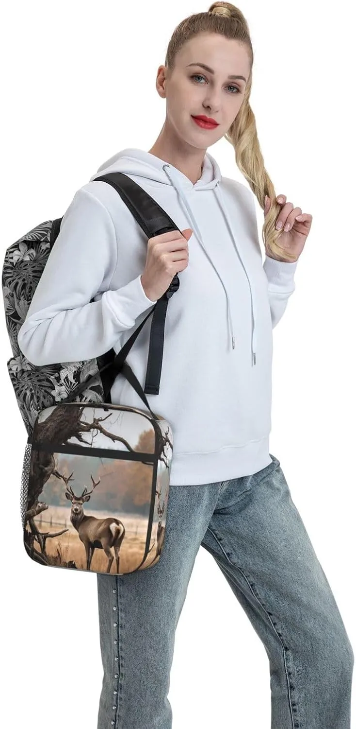 Lunch Bag for Women Men Brown Deer Near Withered Tree Insulated Lunch Box Large Capacity Lunchbox Reusable Lunch Tote Bag Leakproof Thermal Cooler Sack Food Handbags for Work Travel Picnic