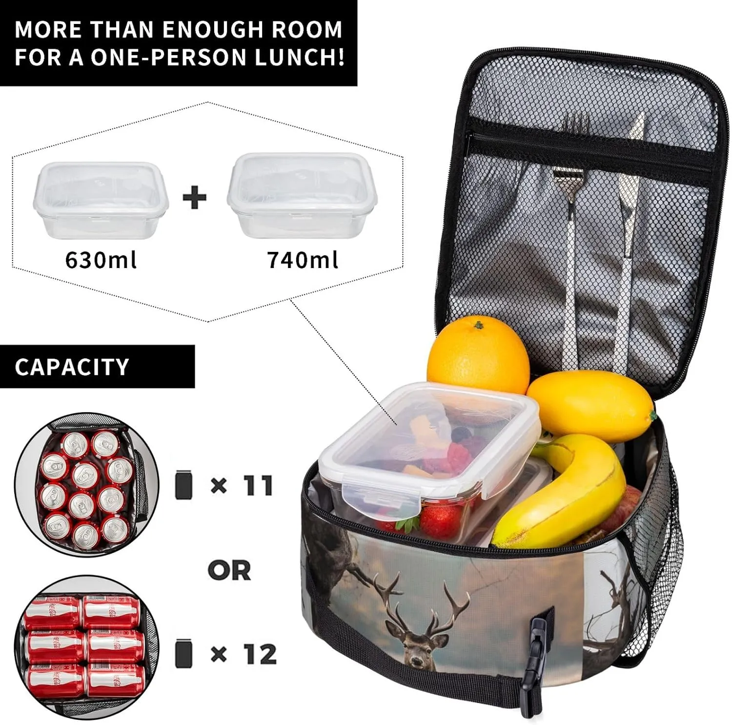 Lunch Bag for Women Men Brown Deer Near Withered Tree Insulated Lunch Box Large Capacity Lunchbox Reusable Lunch Tote Bag Leakproof Thermal Cooler Sack Food Handbags for Work Travel Picnic