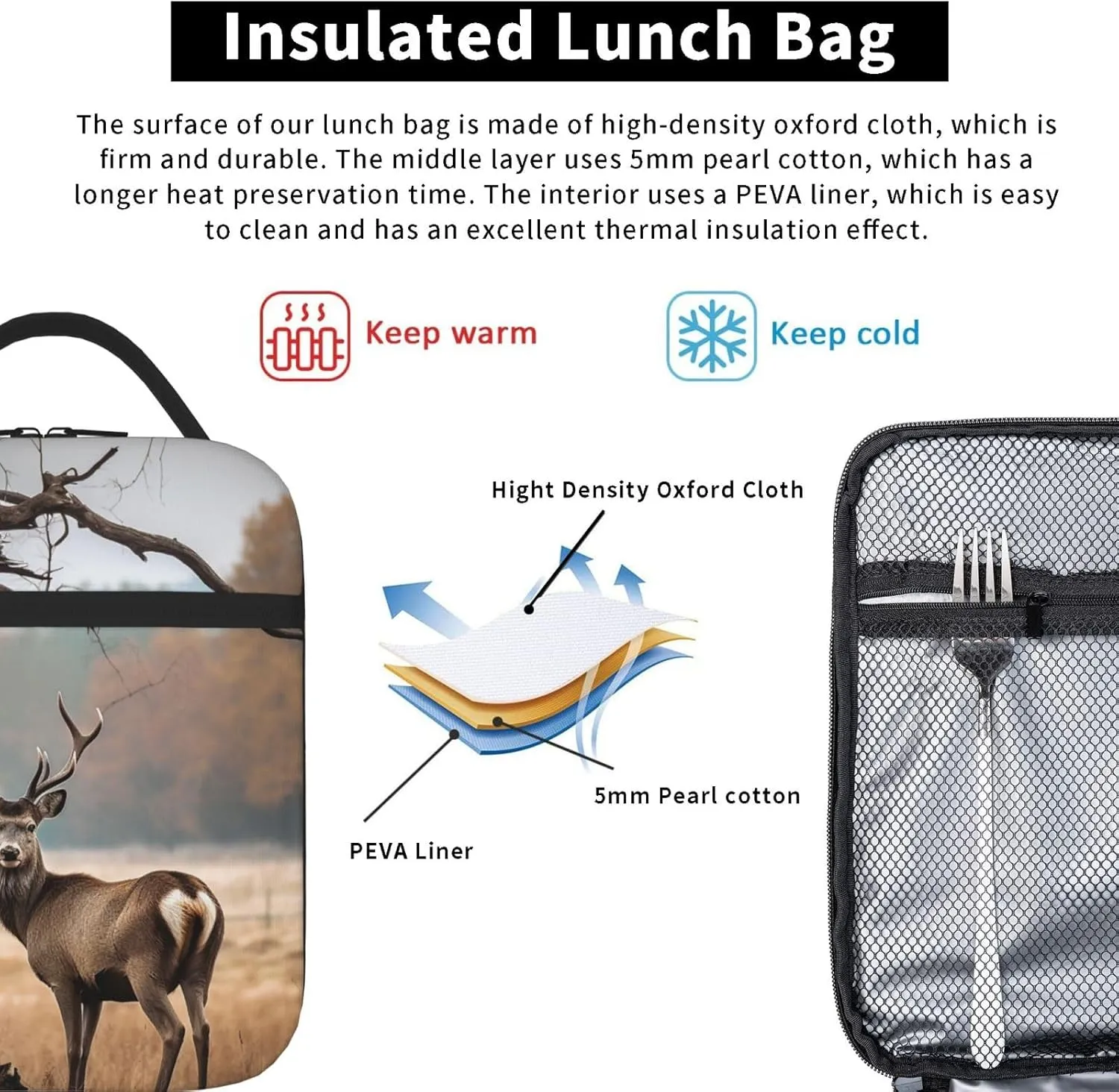 Lunch Bag for Women Men Brown Deer Near Withered Tree Insulated Lunch Box Large Capacity Lunchbox Reusable Lunch Tote Bag Leakproof Thermal Cooler Sack Food Handbags for Work Travel Picnic