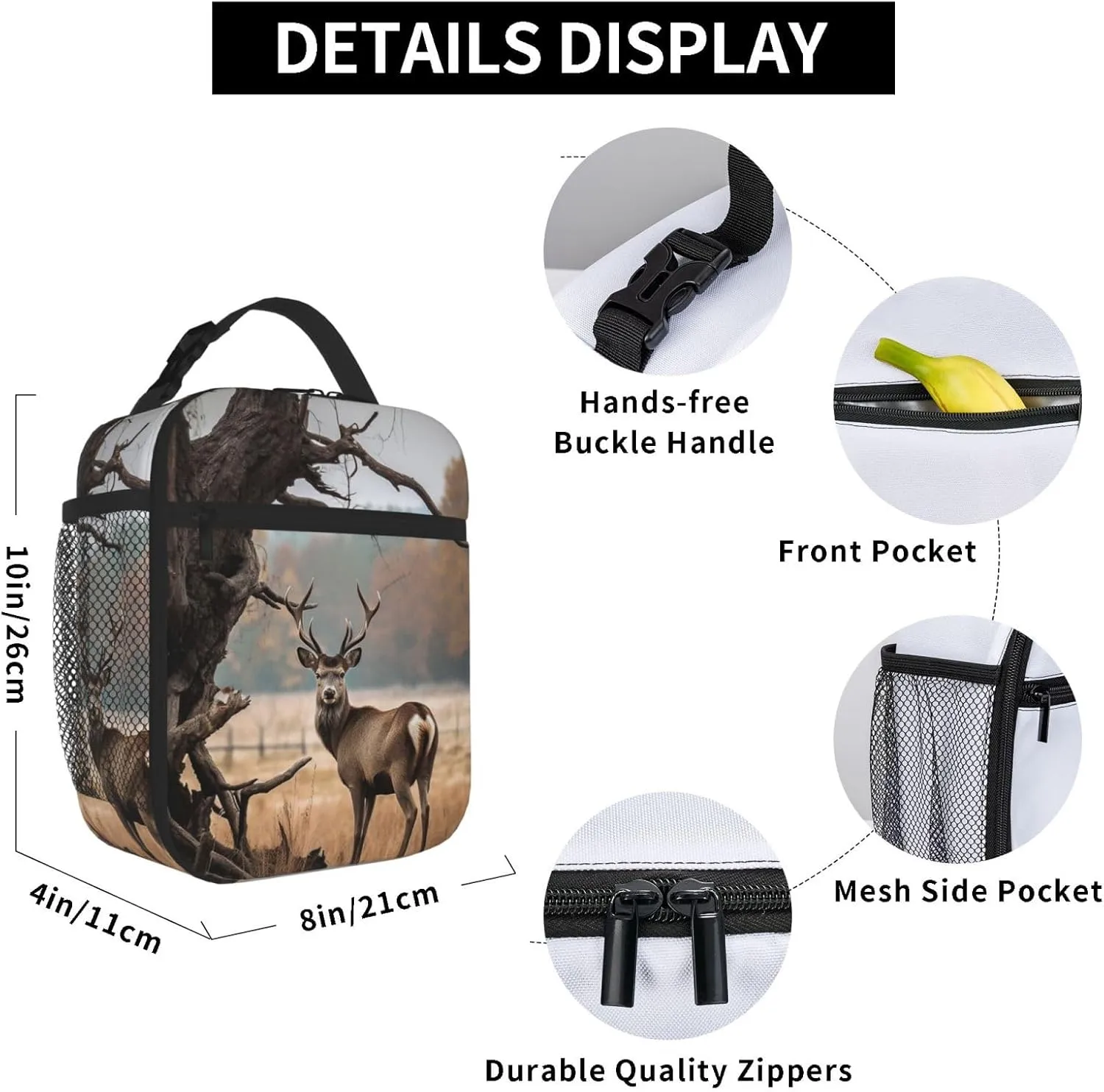 Lunch Bag for Women Men Brown Deer Near Withered Tree Insulated Lunch Box Large Capacity Lunchbox Reusable Lunch Tote Bag Leakproof Thermal Cooler Sack Food Handbags for Work Travel Picnic