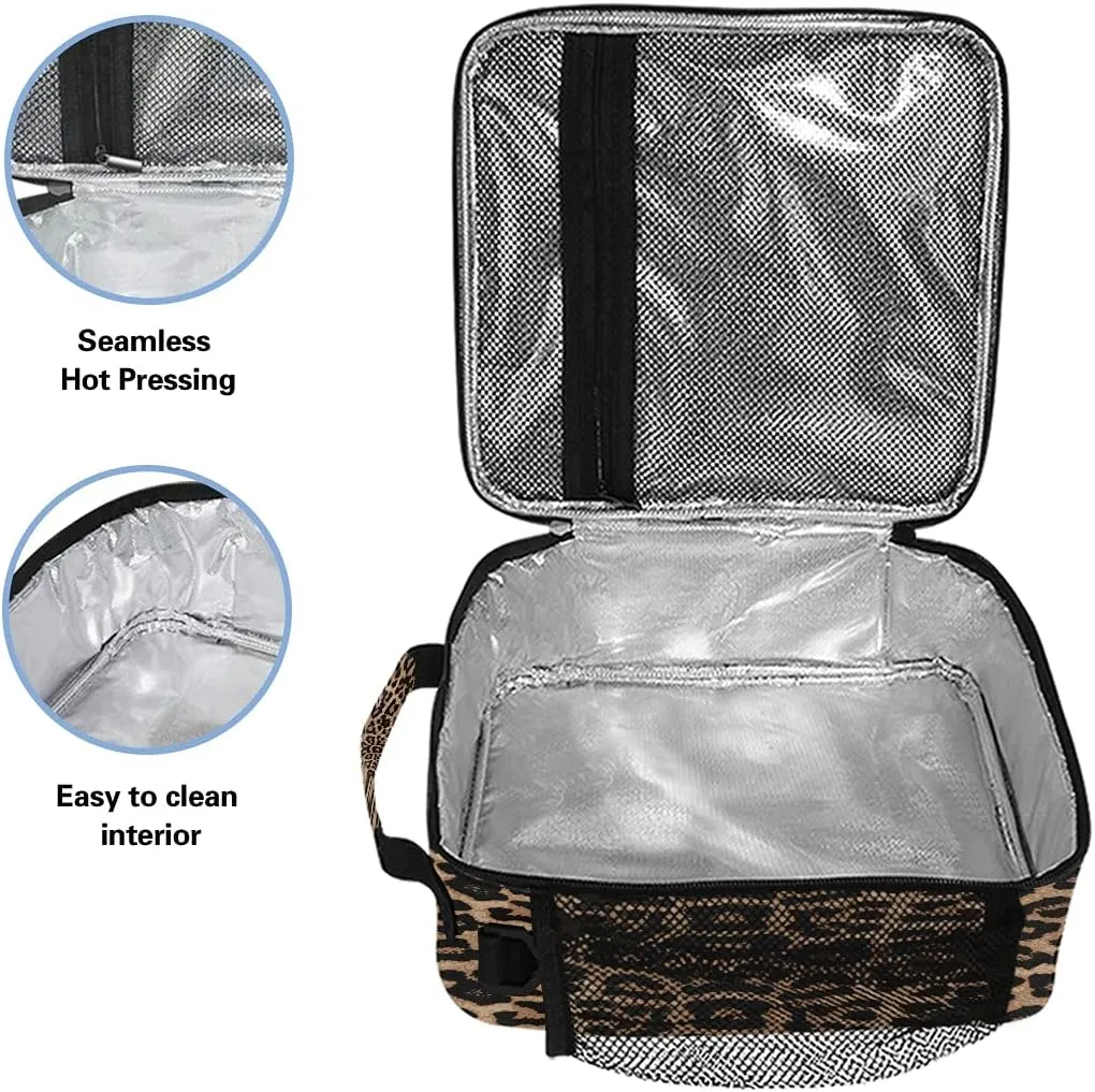 Lunch Bag Insulated Boxes Cheeteh Leopard Print Cooler Lunch Handbags African American Woman Organizer Containers for Picnic School Office