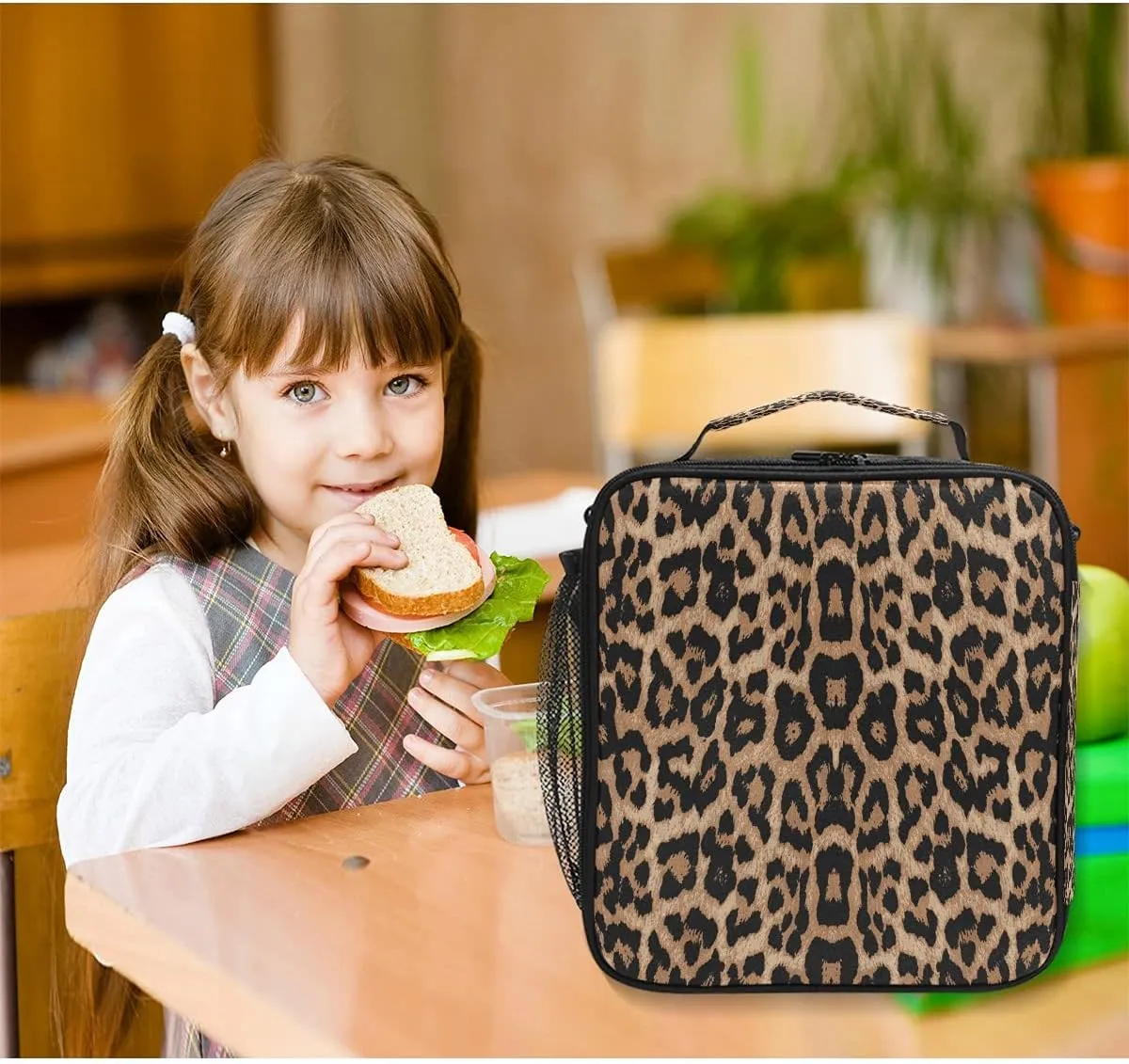 Lunch Bag Insulated Boxes Cheeteh Leopard Print Cooler Lunch Handbags African American Woman Organizer Containers for Picnic School Office