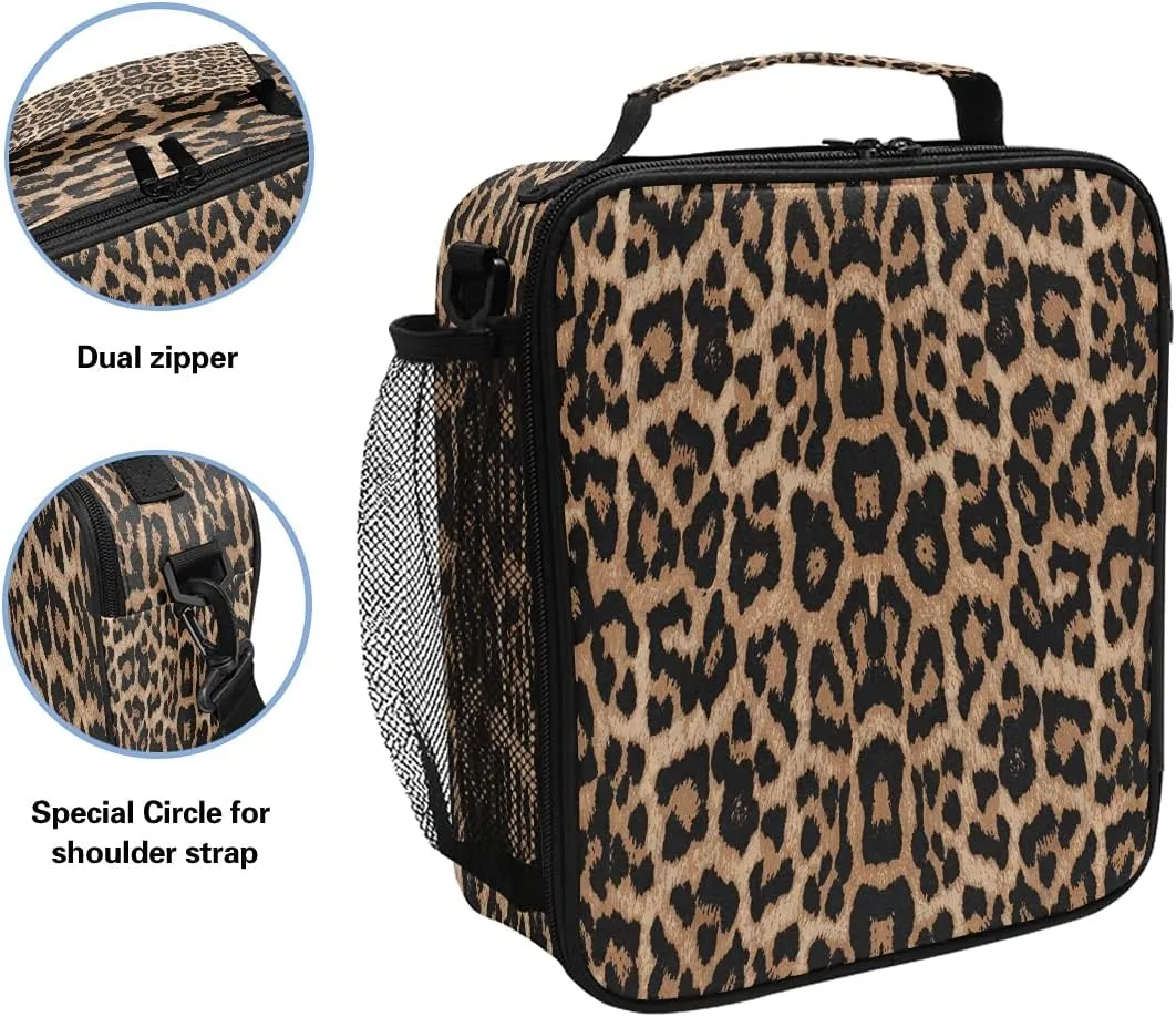 Lunch Bag Insulated Boxes Cheeteh Leopard Print Cooler Lunch Handbags African American Woman Organizer Containers for Picnic School Office
