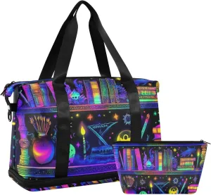 Magic Library Colorful Halloween Gym Bag Sports Duffel Bags with Toiletry Bag for Travel Waterproof