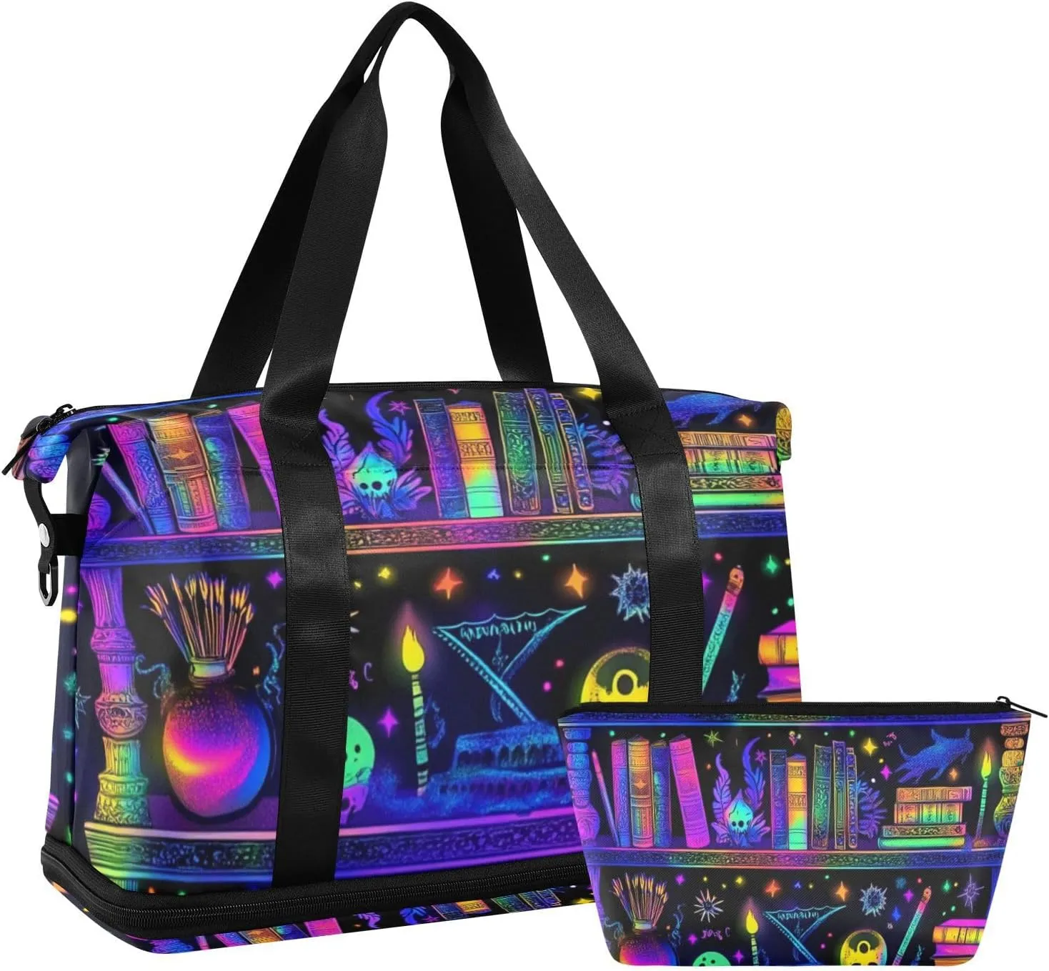 Magic Library Colorful Halloween Gym Bag Sports Duffel Bags with Toiletry Bag for Travel Waterproof