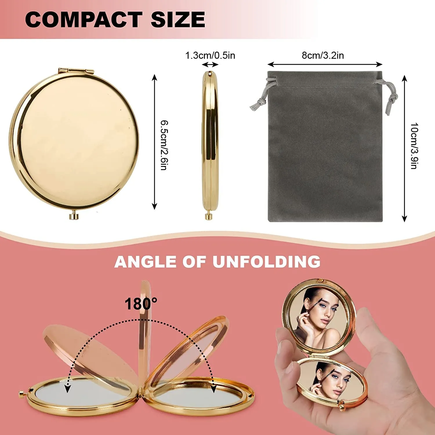 Magnifying Compact Mirror for Purses with 2 X 1X Magnification, Folding Mini Pocket Double Sided Travel Makeup Mirror,Perfect for Purse, Pocket Mirror for Gift