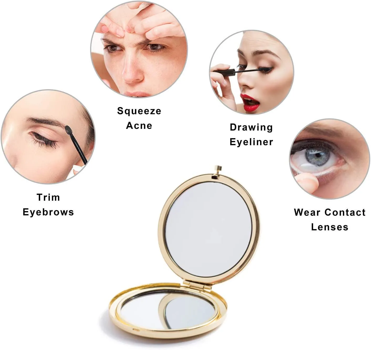Magnifying Compact Mirror for Purses with 2 X 1X Magnification, Folding Mini Pocket Double Sided Travel Makeup Mirror,Perfect for Purse, Pocket Mirror for Gift