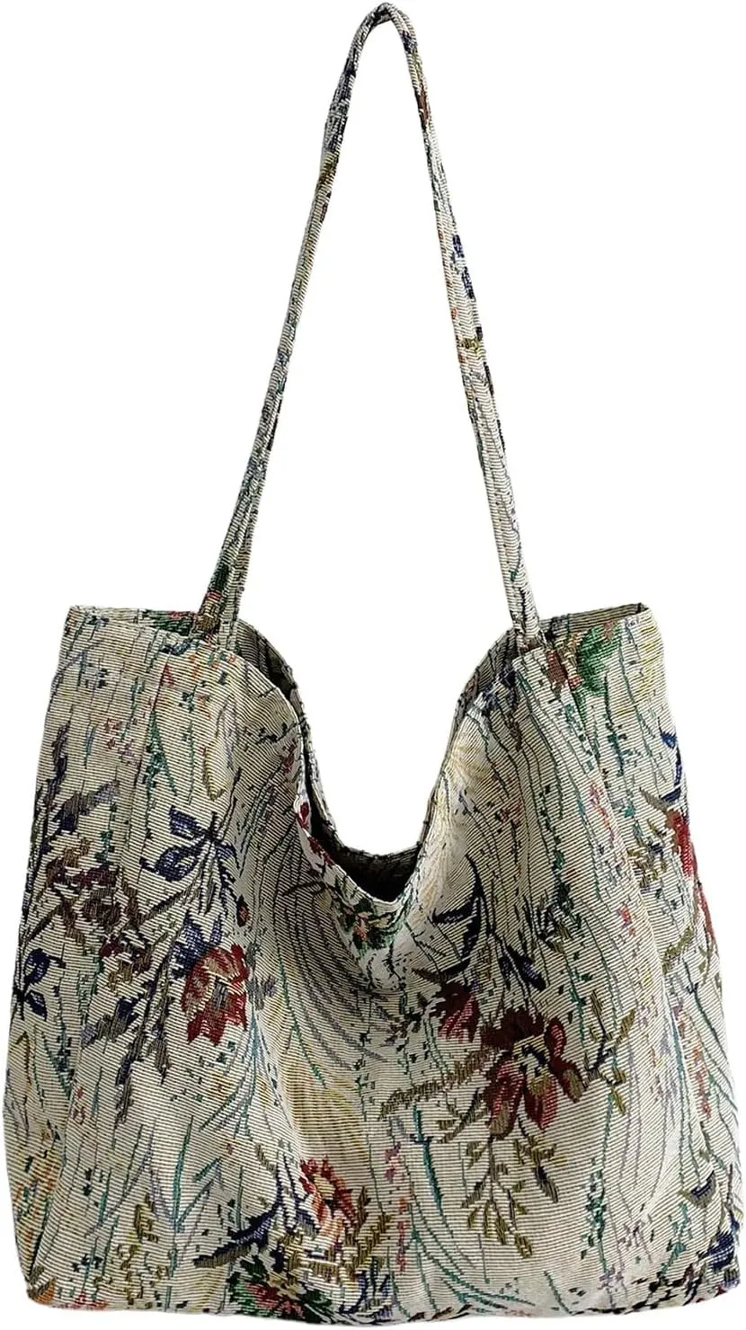 MakeMeChic Women's Floral Pattern Double Strap Large Shoulder Handbags Tote Bags