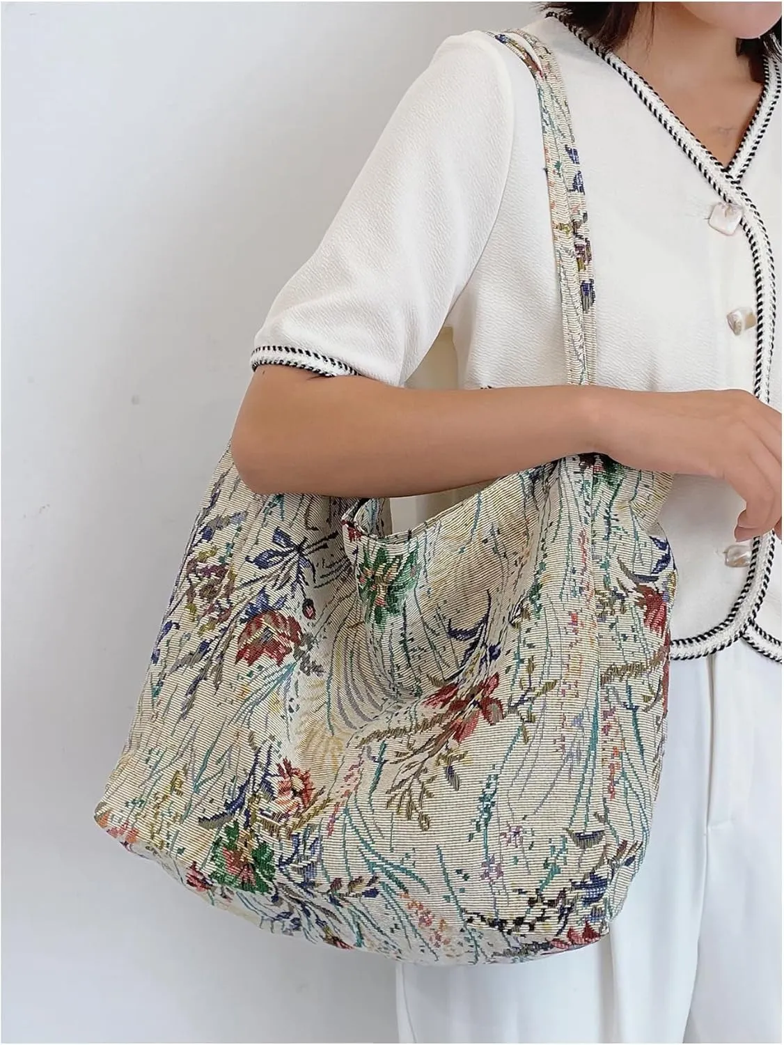 MakeMeChic Women's Floral Pattern Double Strap Large Shoulder Handbags Tote Bags