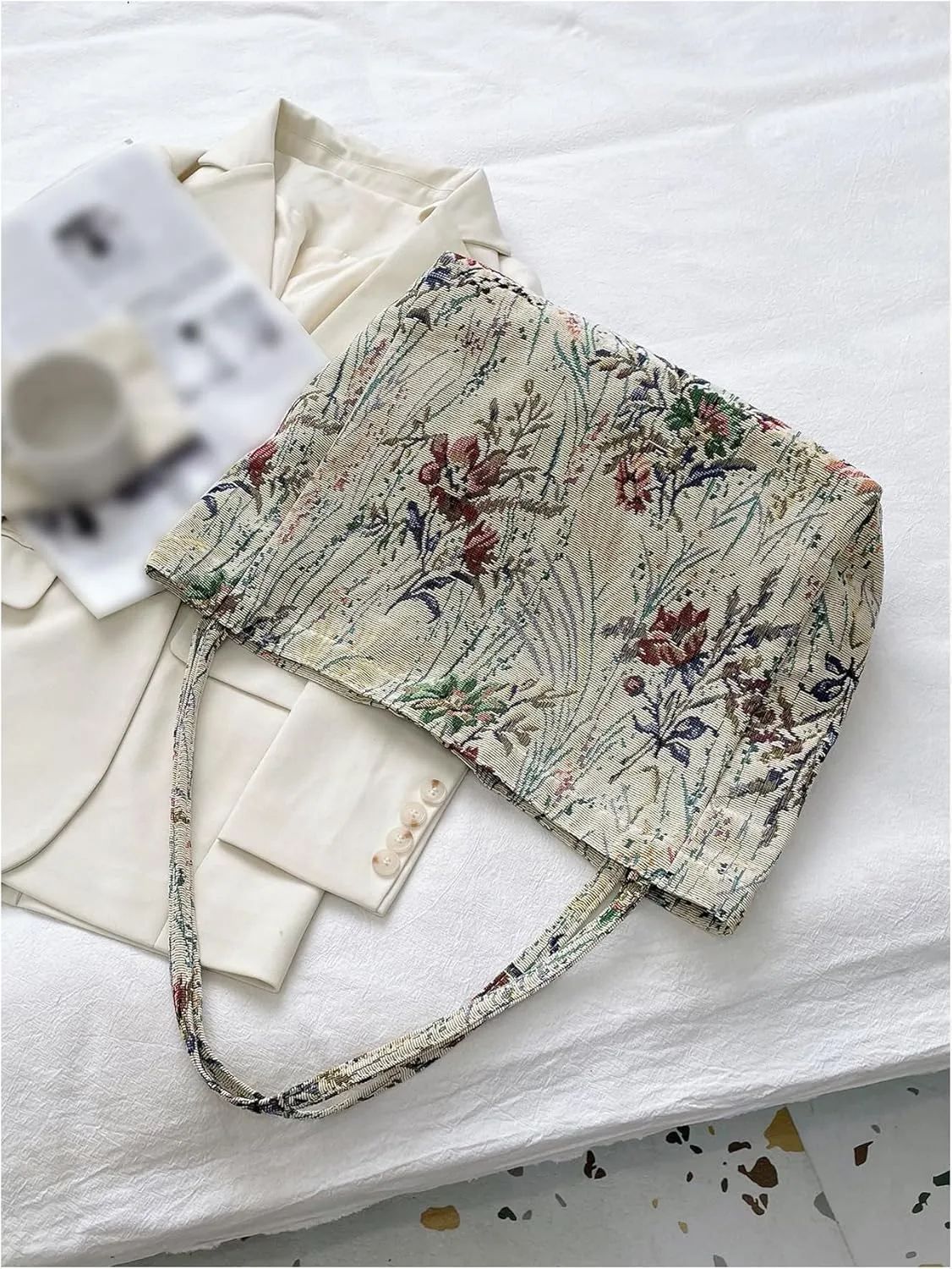 MakeMeChic Women's Floral Pattern Double Strap Large Shoulder Handbags Tote Bags