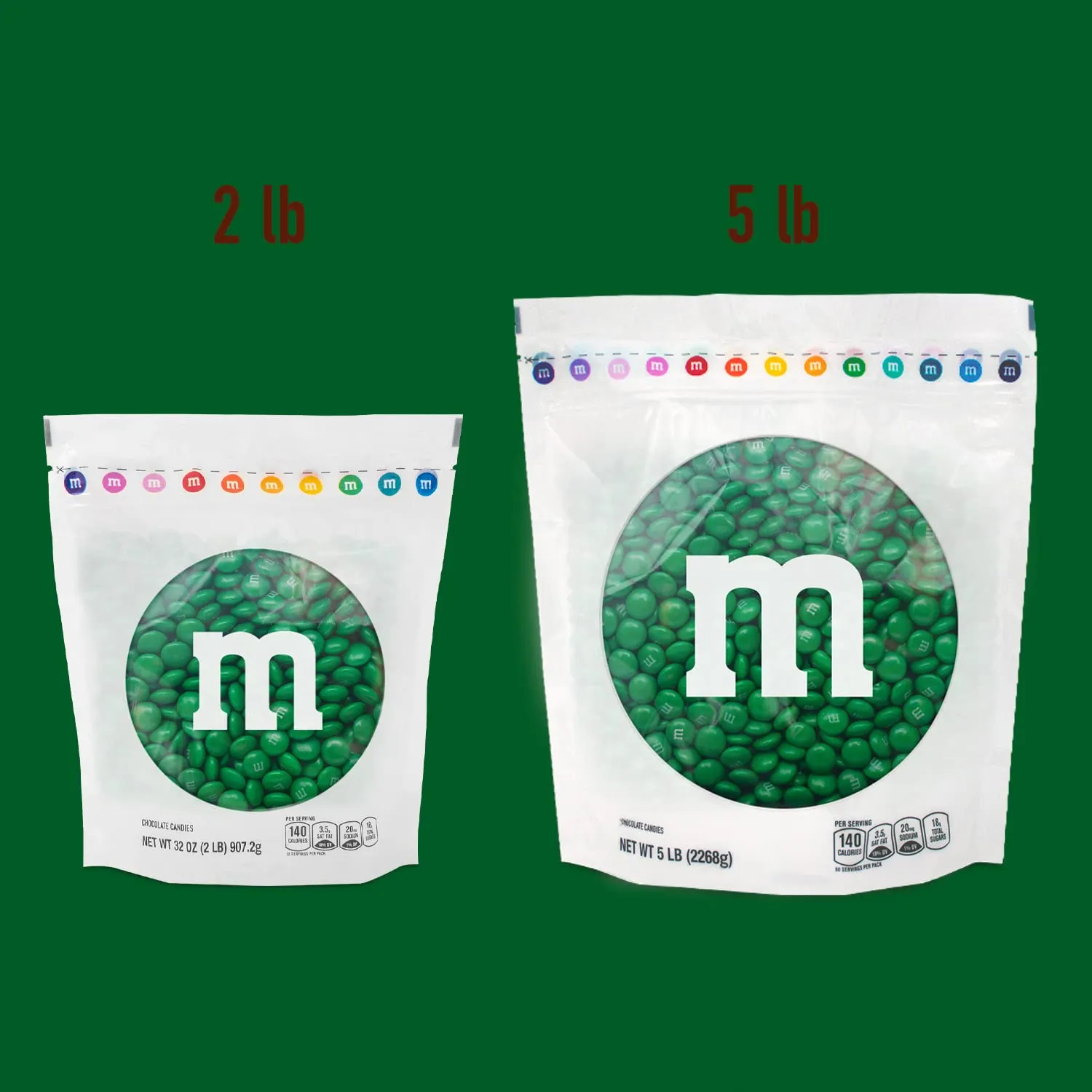 M&M’S WORLD Dark Green Milk Chocolate Candy, 5lbs of M&M'S in Resealable Pack for Candy Bars, Holiday Parties, Graduations, Christmas, Dessert Tables & DIY Party Favors