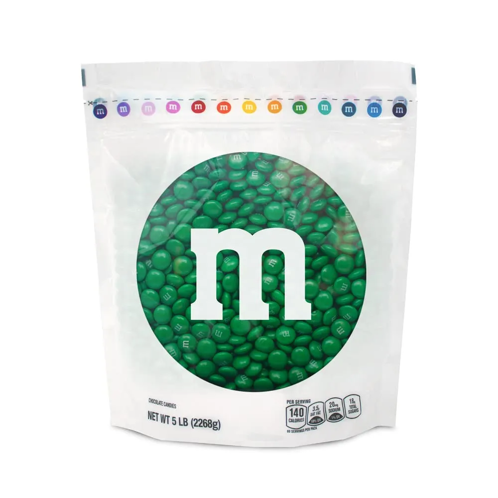 M&M’S WORLD Dark Green Milk Chocolate Candy, 5lbs of M&M'S in Resealable Pack for Candy Bars, Holiday Parties, Graduations, Christmas, Dessert Tables & DIY Party Favors