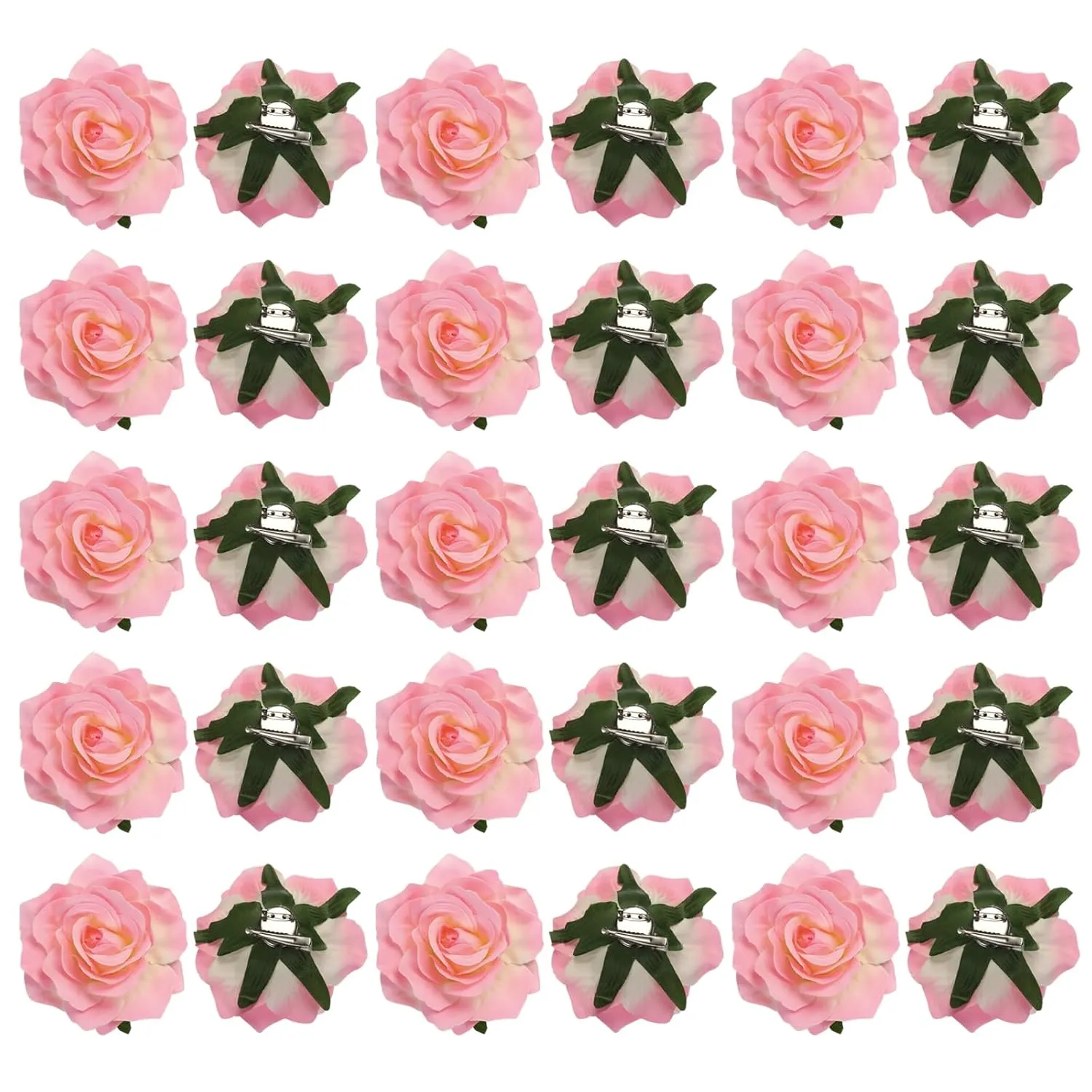 MECCANIXITY 30 Pcs Rose Flower Hair Clips 4 Inch Flower Hair Pins Flower Brooch for Women Hair Accessories Deep Pink