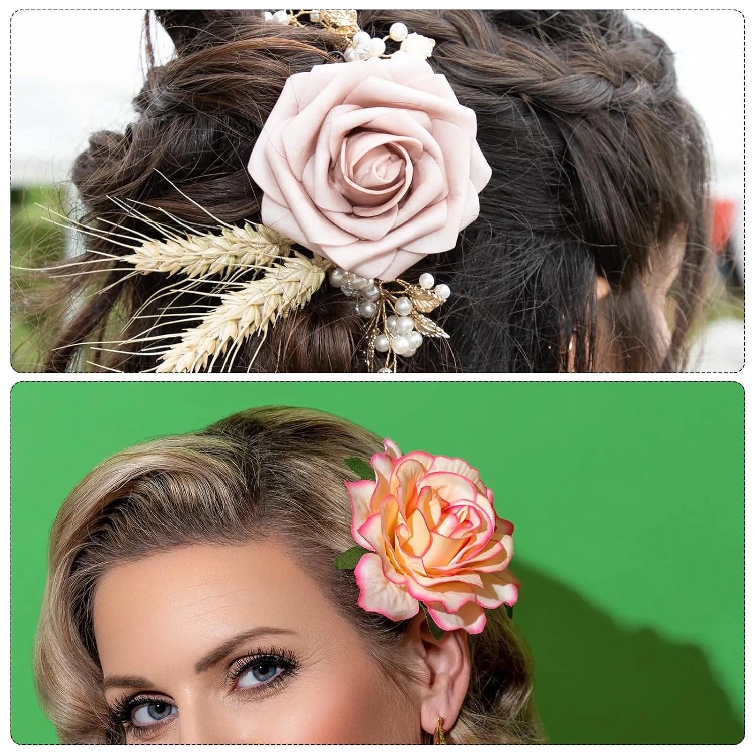 MECCANIXITY 30 Pcs Rose Flower Hair Clips 4 Inch Flower Hair Pins Flower Brooch for Women Hair Accessories Deep Pink