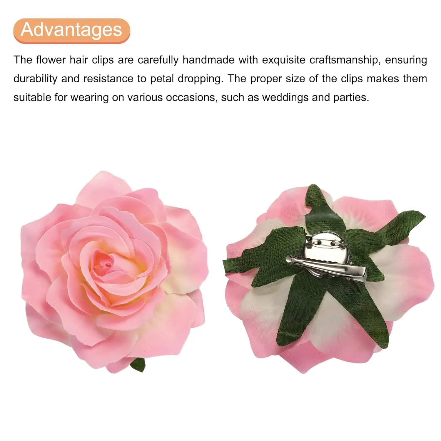 MECCANIXITY 30 Pcs Rose Flower Hair Clips 4 Inch Flower Hair Pins Flower Brooch for Women Hair Accessories Deep Pink
