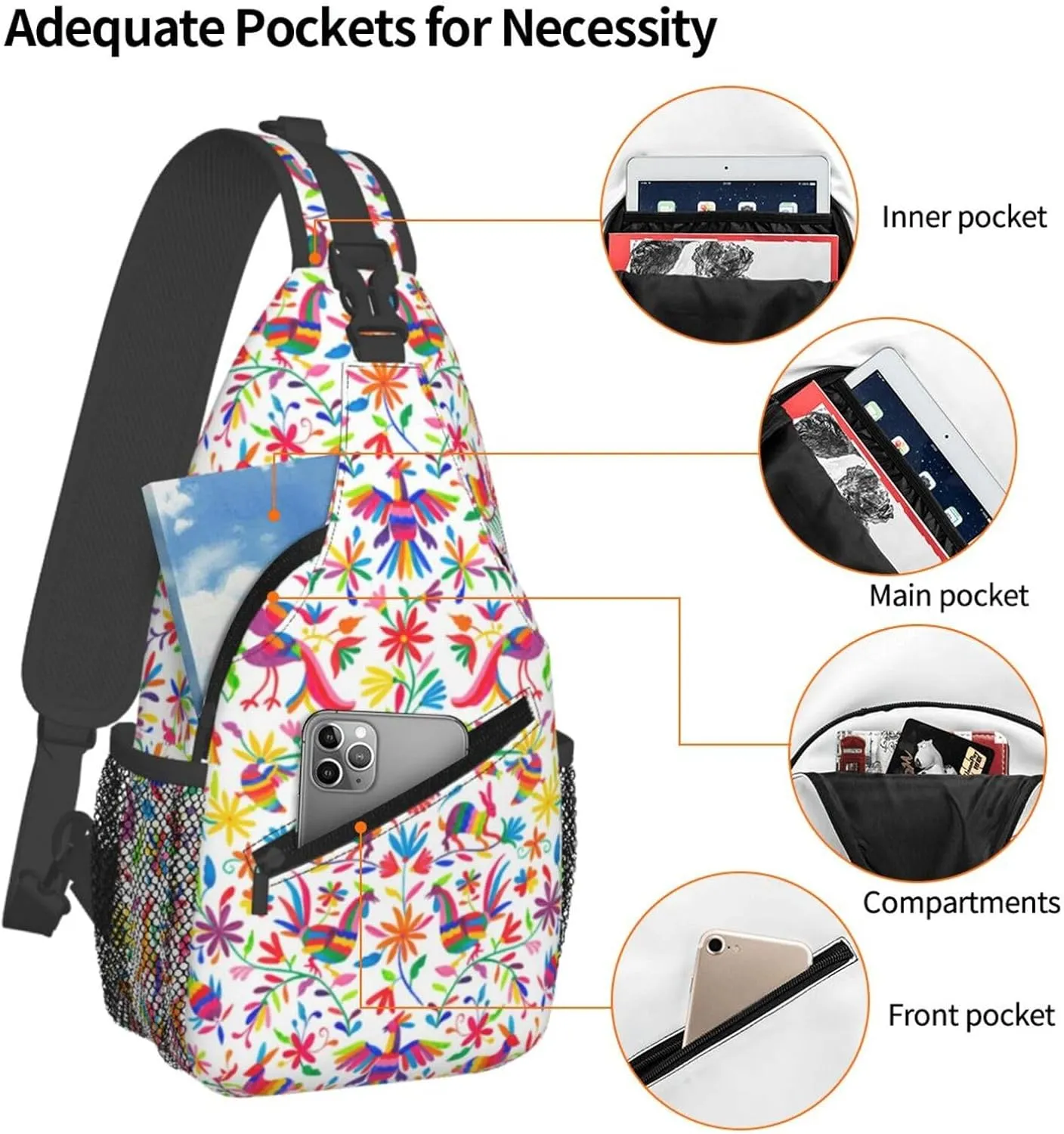 Mexican Colorful Pigeons Pheasant Sling Bag Adjustable Crossbody Bag Casual Chest Bags Travel Shoulder Backpack