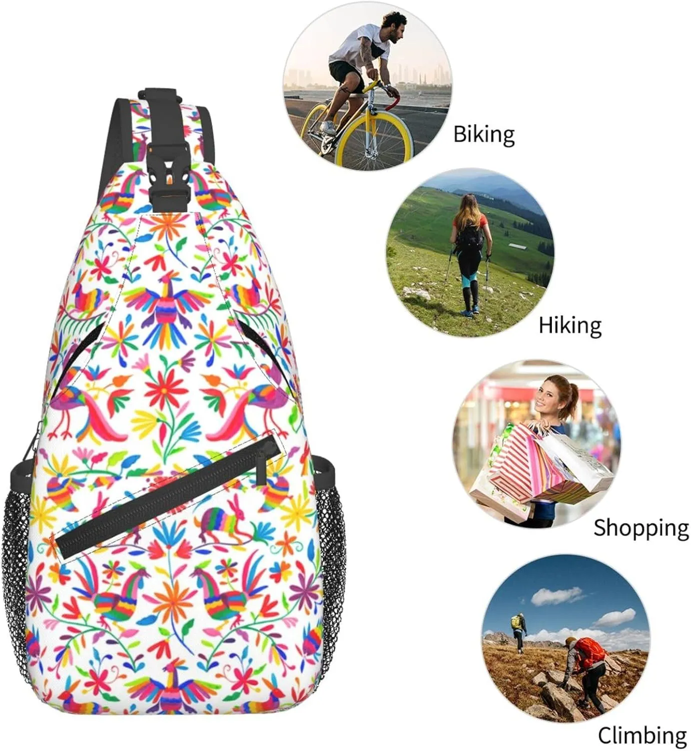 Mexican Colorful Pigeons Pheasant Sling Bag Adjustable Crossbody Bag Casual Chest Bags Travel Shoulder Backpack