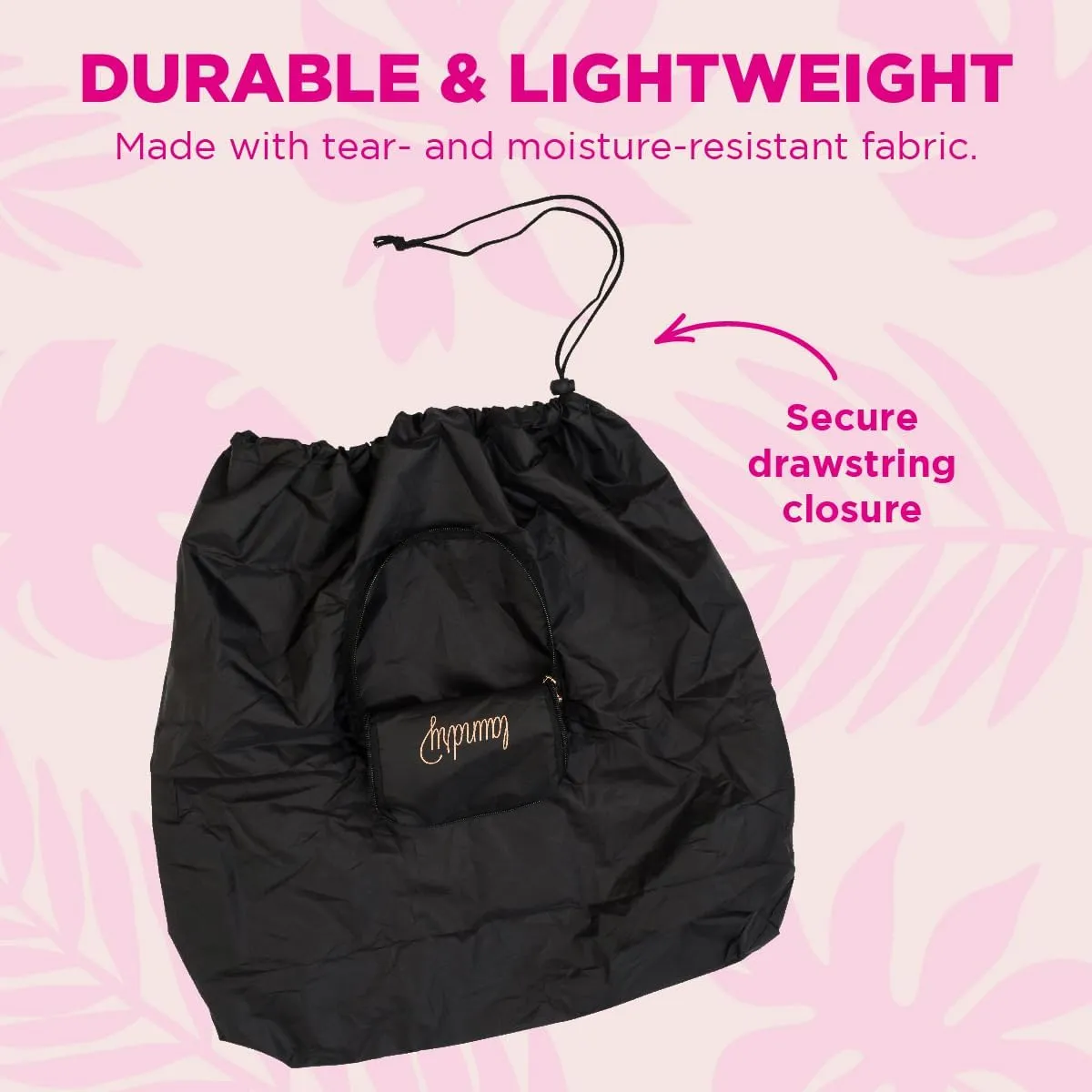 Miamica Foldable Travel Laundry Bag, Black & Rose Gold – Measures 21” x 22” When Fully Opened – Foldable Laundry Bag with Drawstring Closure – Durable, Lightweight Travel Accessories