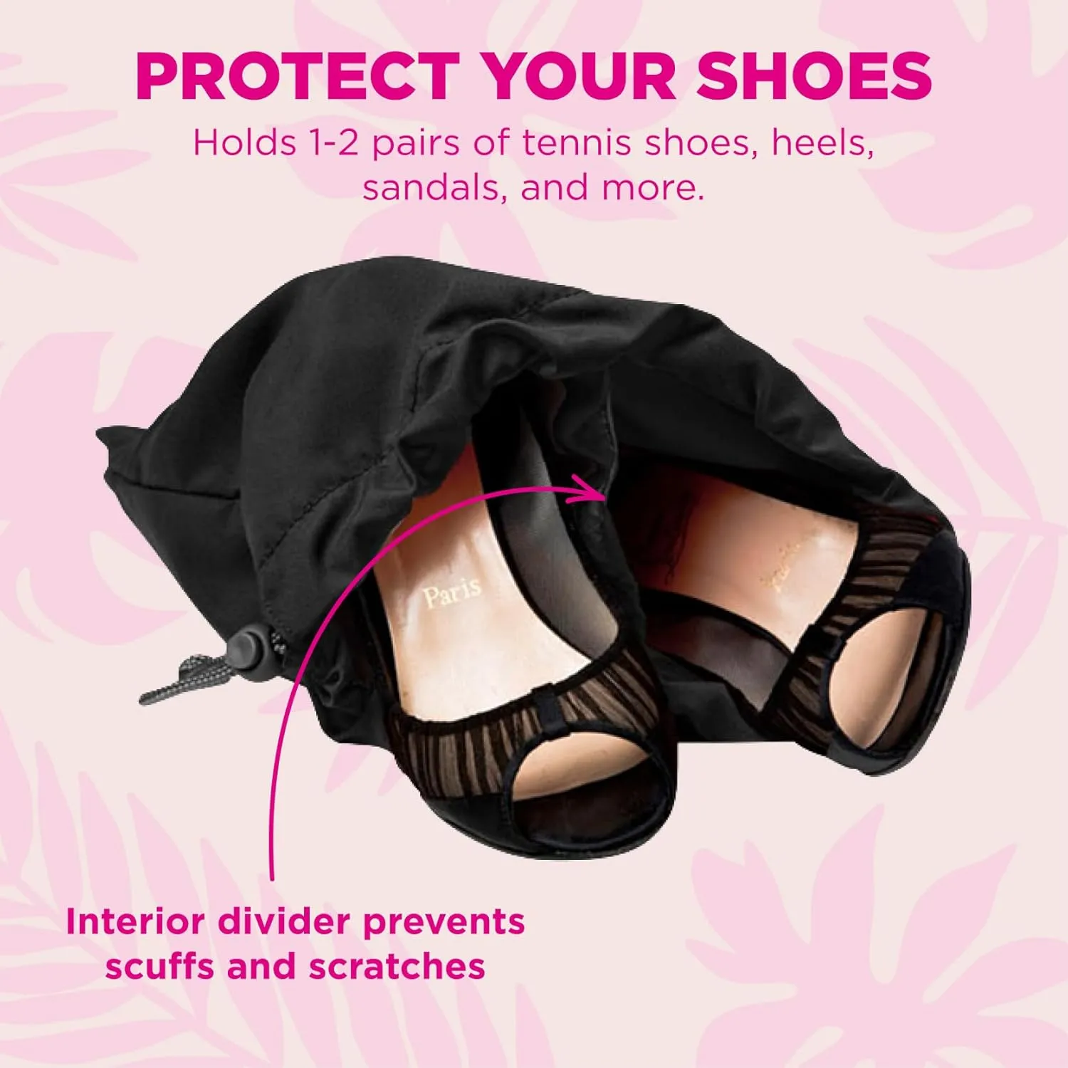 Miamica Shoe Storage Bag – 11” x 9” – Cute Shoe Bag for Women w Interior Divider, Protects Luggage - Fits 1-2 Pairs of Shoes