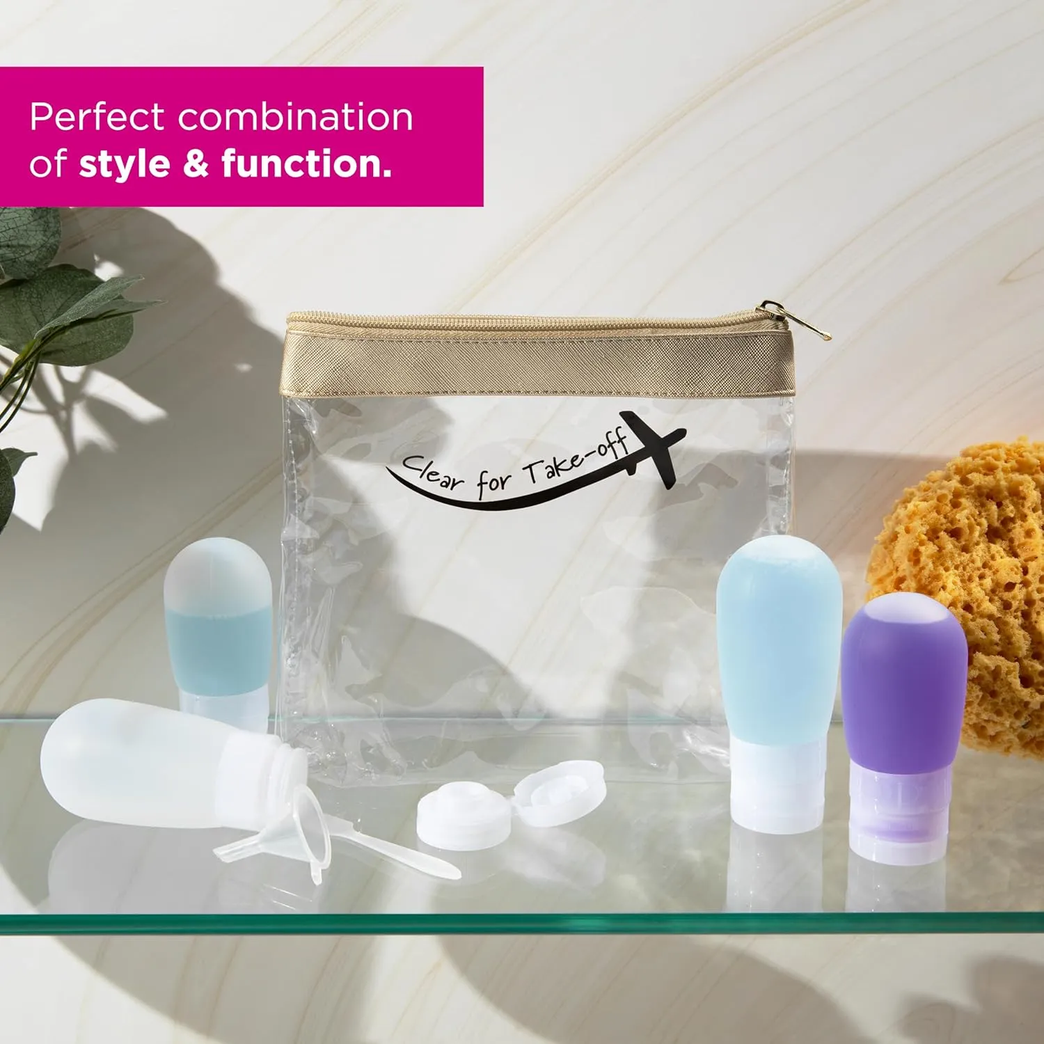 MIAMICA TSA Compliant Travel Bottles and Travel Toiletry Bag – Includes 12 Pieces – 7.55" L x 7.4" W x 1.8" D, Clear – Cute Travel Gifts