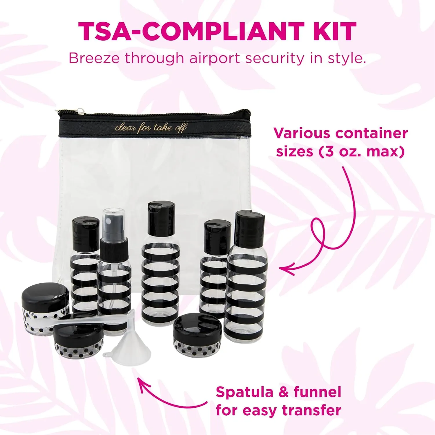 MIAMICA TSA Compliant Travel Bottles and Travel Toiletry Bag – Includes 12 Pieces – 7.55" L x 7.4" W x 1.8" D, Clear – Cute Travel Gifts