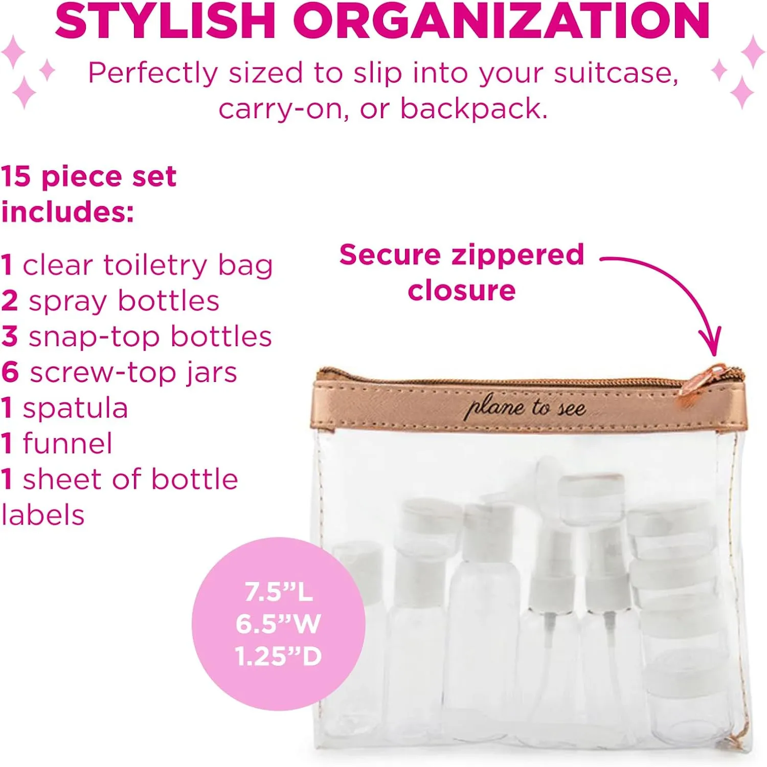 MIAMICA Women's Clear Travel Bottle Kit