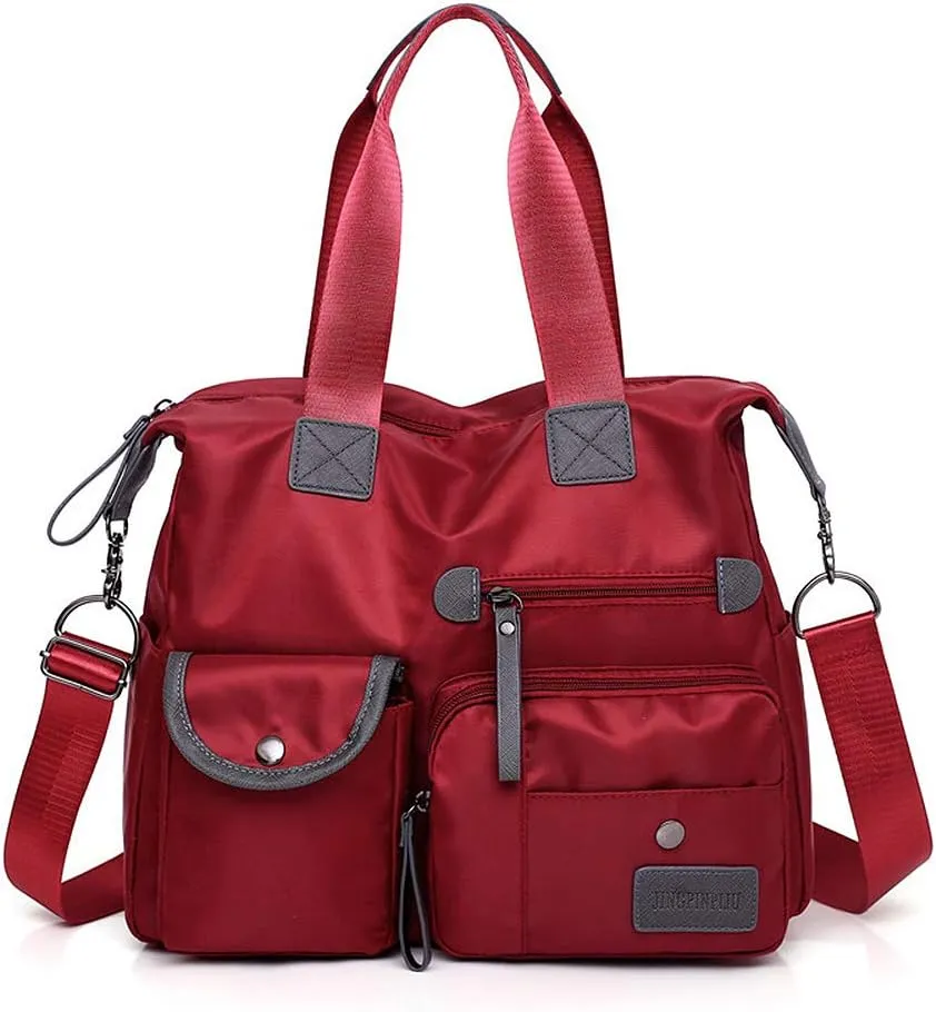 MINTEGRA Nylon Tote Bag for Women Multi Pocket Shoulder Bag Waterproof Diaper Crossbody Bag