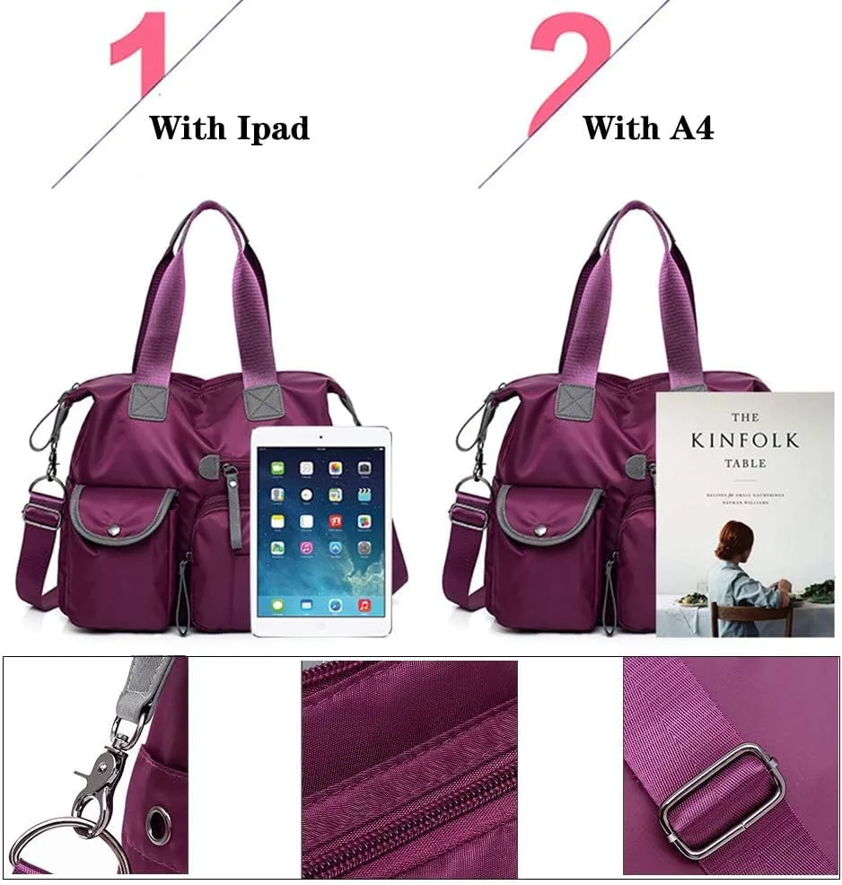 MINTEGRA Nylon Tote Bag for Women Multi Pocket Shoulder Bag Waterproof Diaper Crossbody Bag