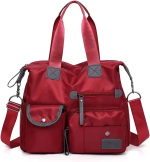 MINTEGRA Nylon Tote Bag for Women Multi Pocket Shoulder Bag Waterproof Diaper Crossbody Bag