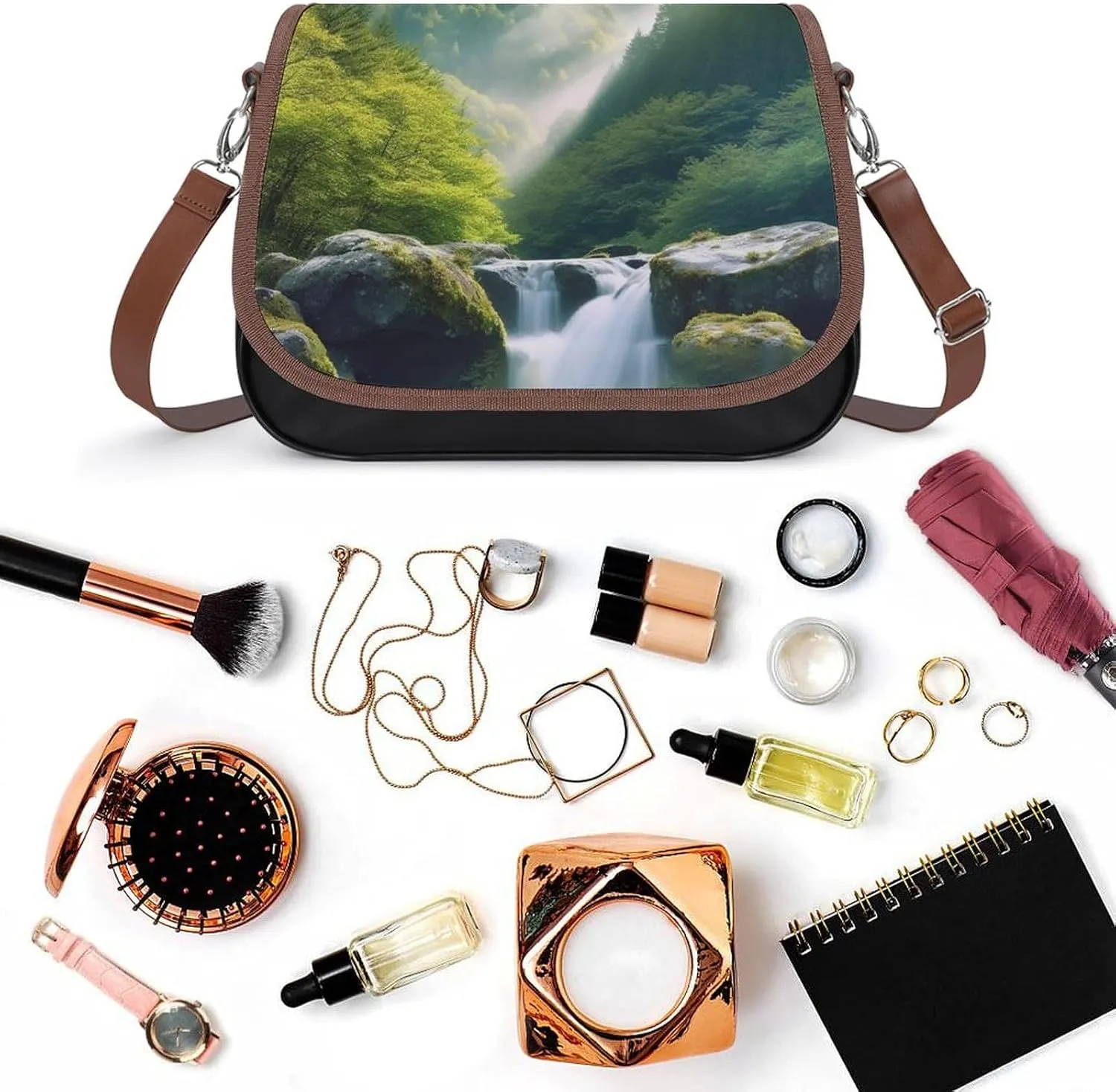 Misty Mountains Forest Crossbody Bags for Women,PU Leather Tote Bag for Women,Shoulder Bag Purse for Work Shopping Travel
