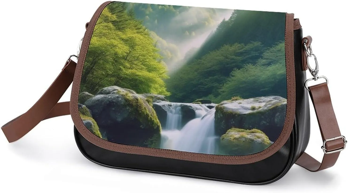 Misty Mountains Forest Crossbody Bags for Women,PU Leather Tote Bag for Women,Shoulder Bag Purse for Work Shopping Travel