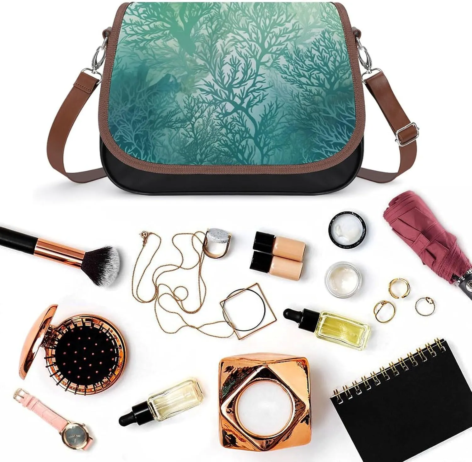 Misty Mountains Forest Crossbody Bags for Women,PU Leather Tote Bag for Women,Shoulder Bag Purse for Work Shopping Travel