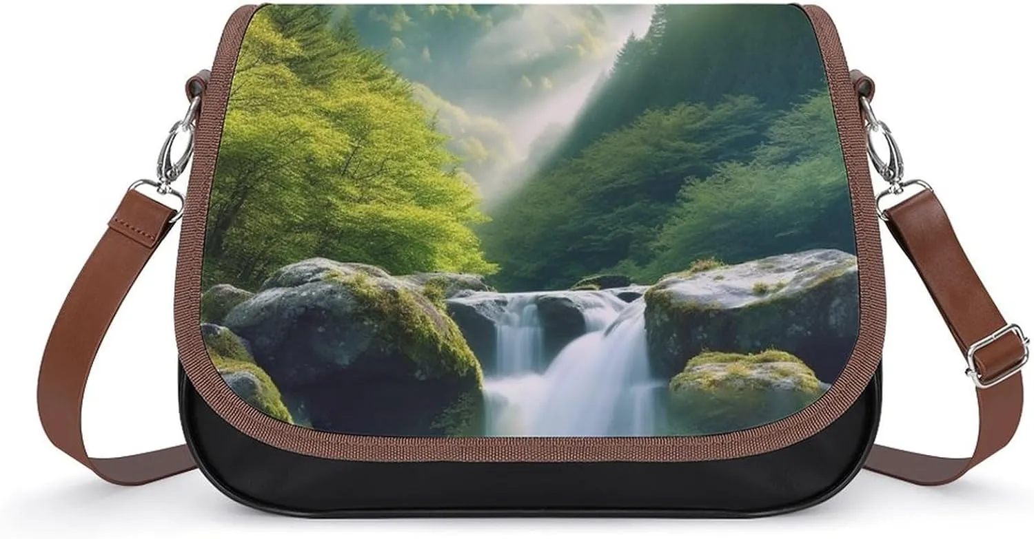 Misty Mountains Forest Crossbody Bags for Women,PU Leather Tote Bag for Women,Shoulder Bag Purse for Work Shopping Travel