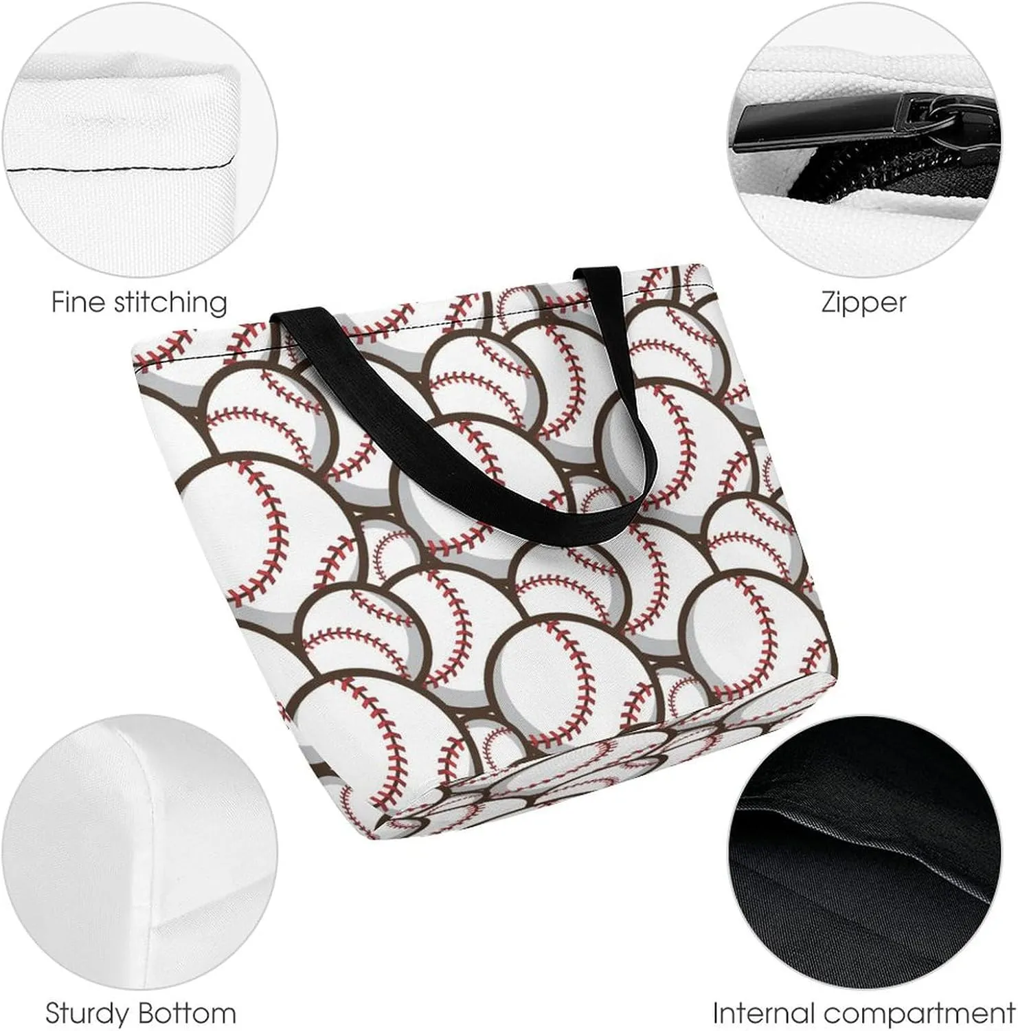 MoBlinko Abstract Baseball Ball Women Tote Bags Yoga Reusable Grocery Bagsshoulder Bag Handbag with Zipper