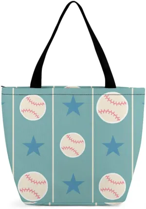 MoBlinko Abstract Baseball Ball Women Tote Bags Yoga Reusable Grocery Bagsshoulder Bag Handbag with Zipper
