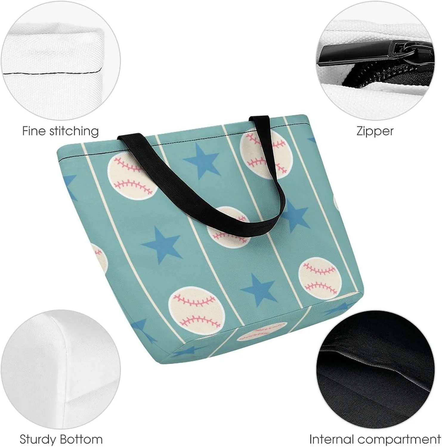 MoBlinko Abstract Baseball Ball Women Tote Bags Yoga Reusable Grocery Bagsshoulder Bag Handbag with Zipper