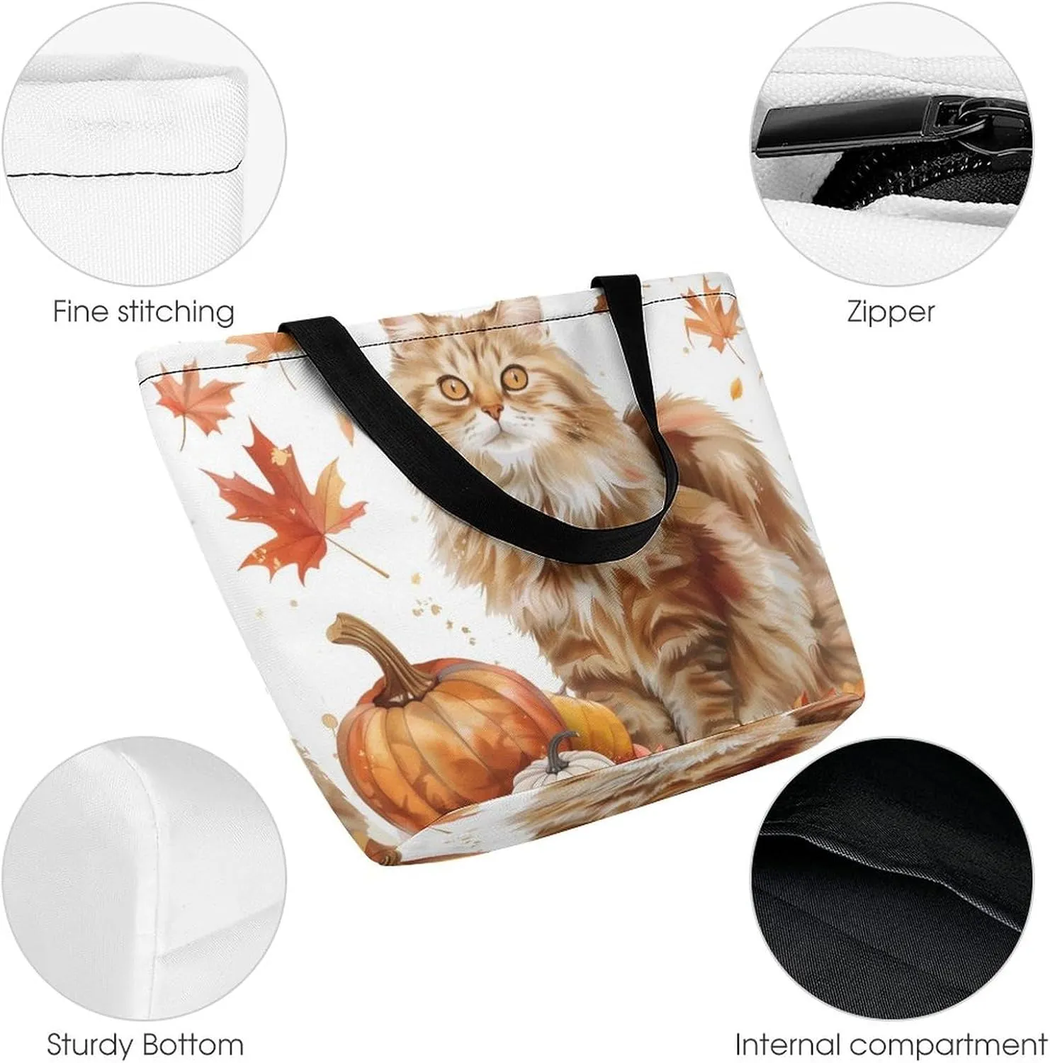 MoBlinko Cat Fall Women Tote Bags Yoga Reusable Grocery Bagsshoulder Bag Handbag with Zipper