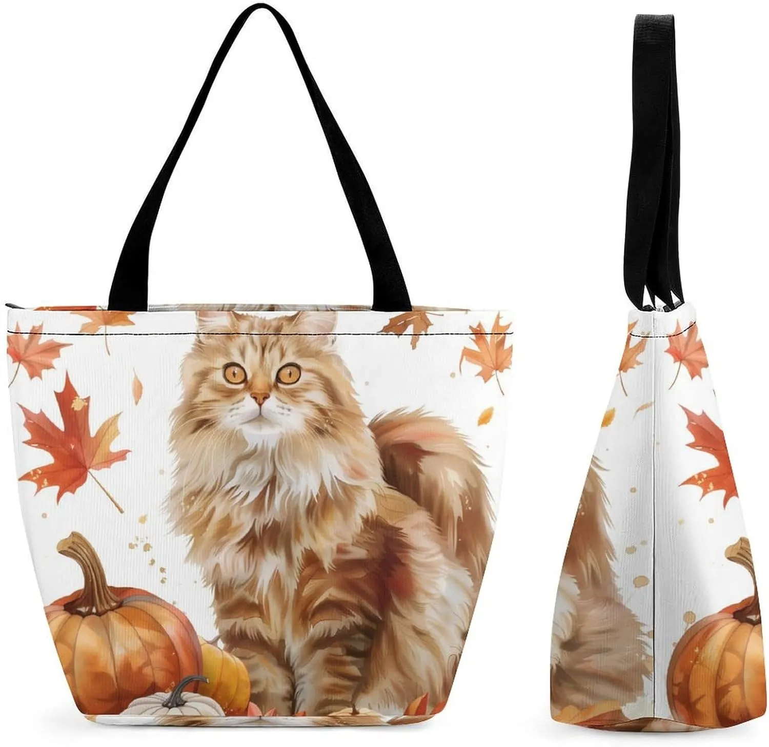 MoBlinko Cat Fall Women Tote Bags Yoga Reusable Grocery Bagsshoulder Bag Handbag with Zipper
