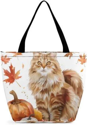 MoBlinko Cat Fall Women Tote Bags Yoga Reusable Grocery Bagsshoulder Bag Handbag with Zipper
